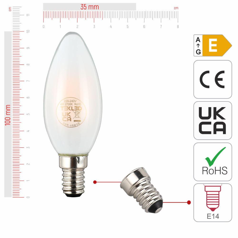 LED Candle Bulb Dimmable E14 4W Frosted Glass Pack of 4 3