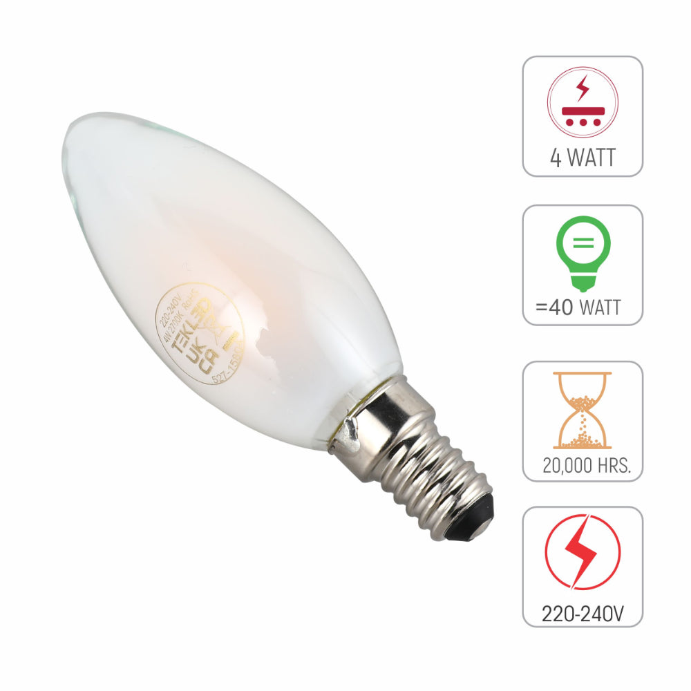 LED Candle Bulb E14 4W Frosted Glass Pack of 6
