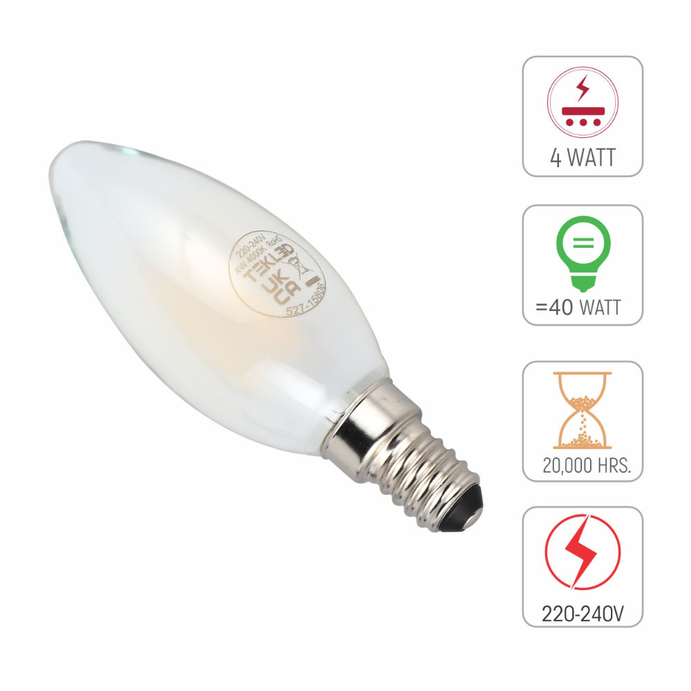 LED Candle Bulb E14 4W Frosted Glass Pack of 6