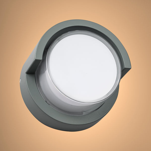 LED Diecast Aluminium Round Hood Wall Lamp 12W IP54 Grey 2