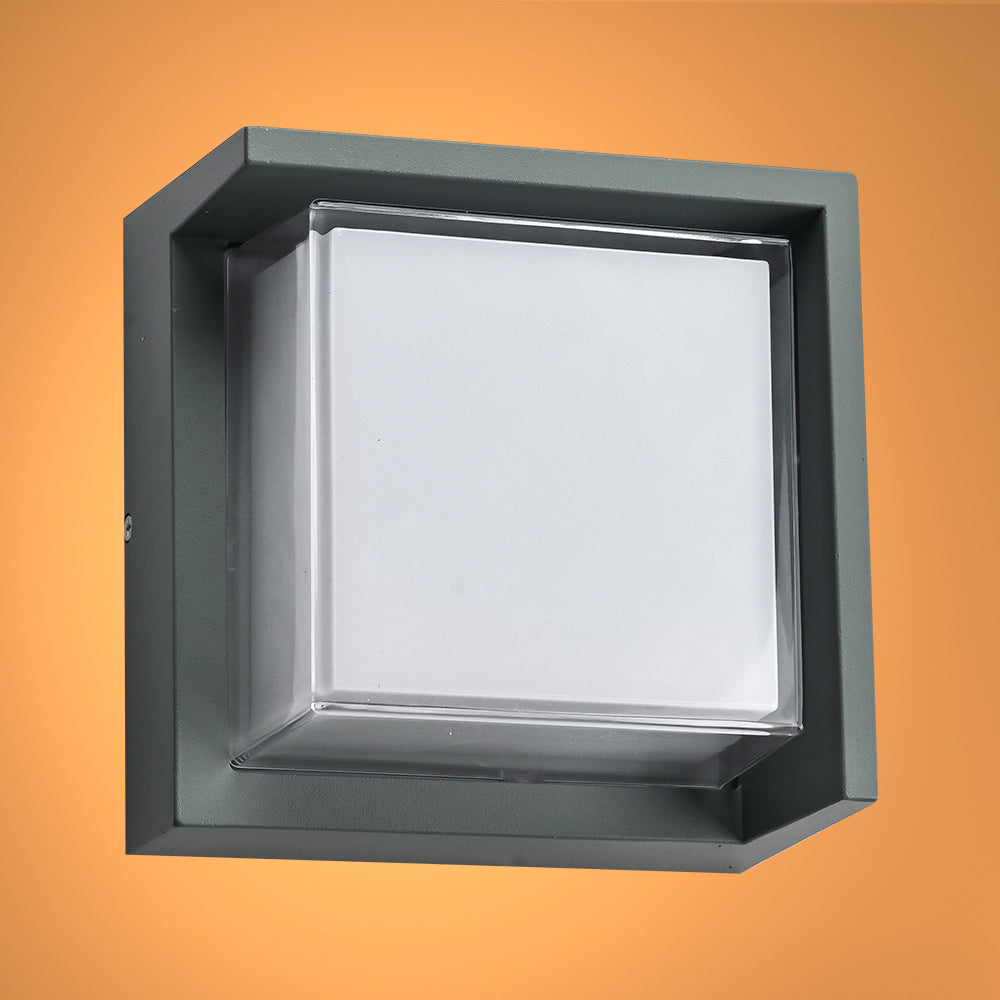 LED Diecast Aluminium Square Hood Wall Lamp 12W IP54 Grey 1