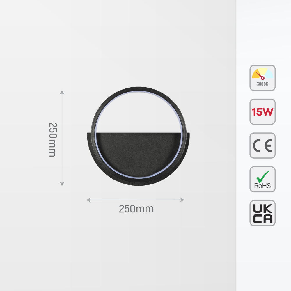 LED Flush Wall Light Round Black 3000K 4