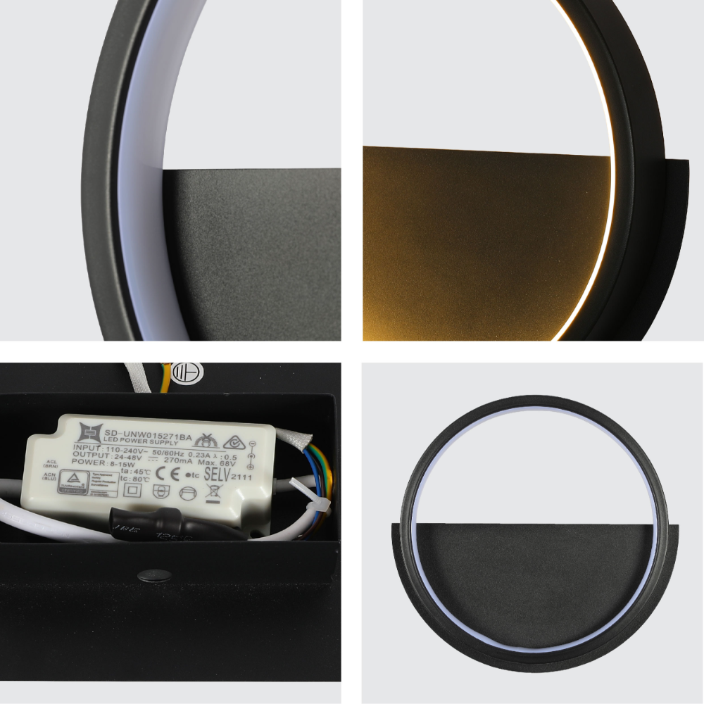 LED Flush Wall Light Round Black 3000K 6