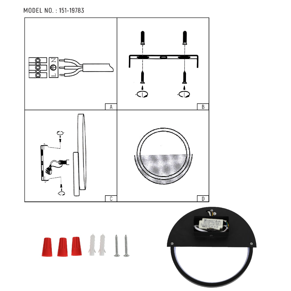 LED Flush Wall Light Round Black 3000K 8