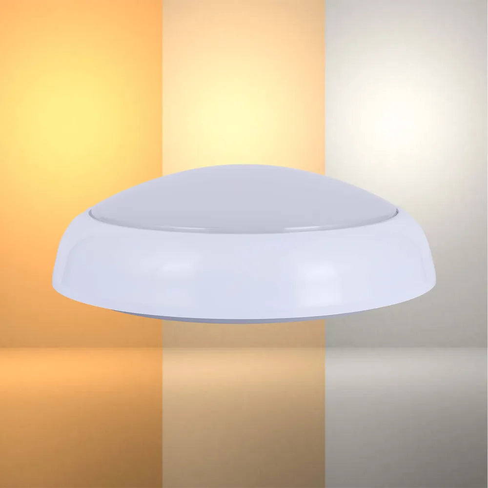 LED Flush Ceiling Light TEKLED LED Paladin Bulkhead 14-16-20 W 3CCT IP54 with White Rim-Bulkhead with Microwave Sensor-118-03618