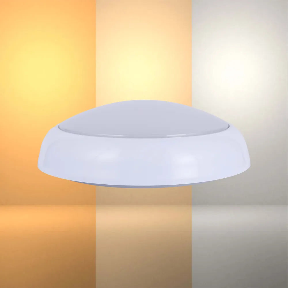 LED Flush Ceiling Light TEKLED LED Paladin Bulkhead 14-16-20 W 3CCT IP54 with White Rim-Bulkhead with Emergency-118-03620