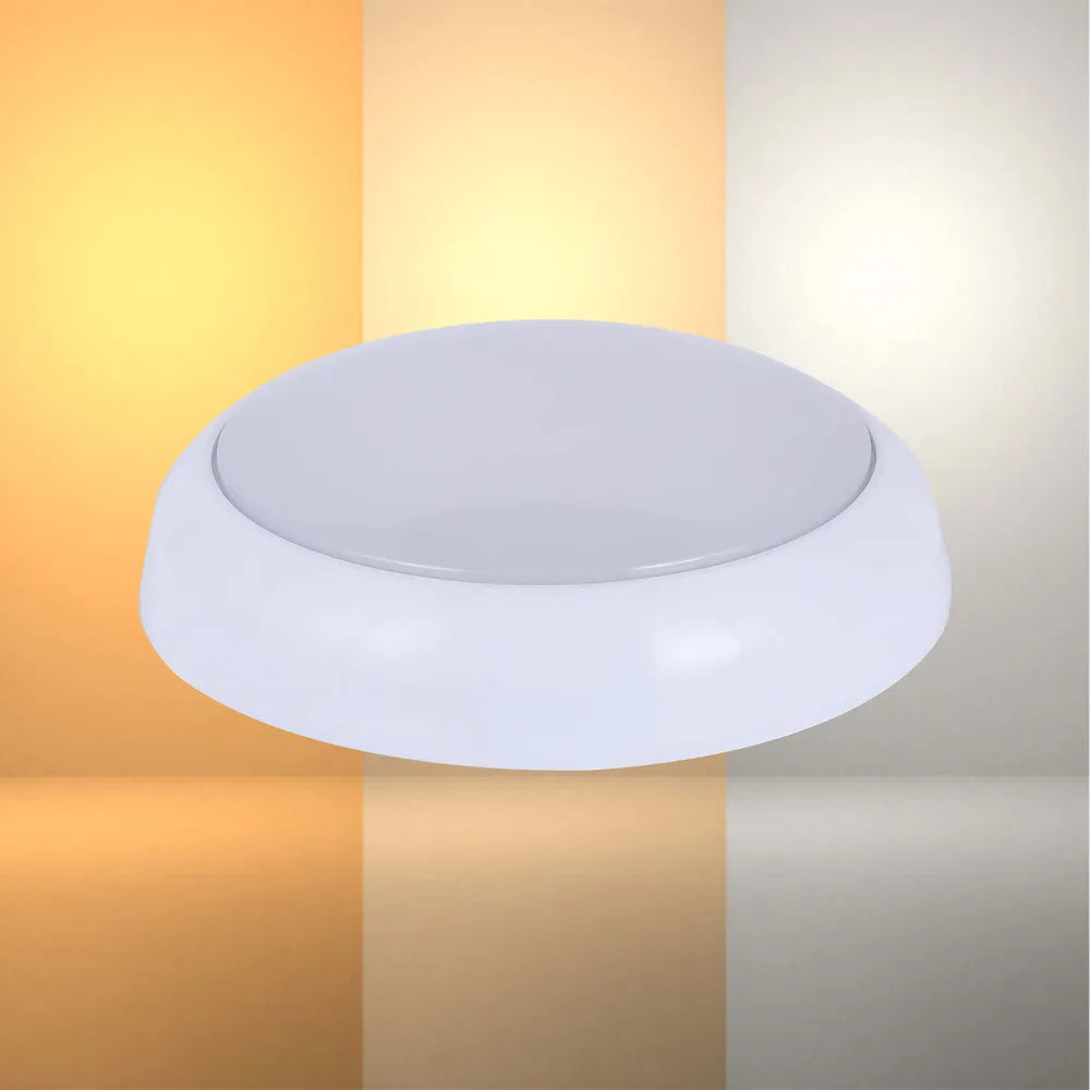 LED Flush Ceiling Light TEKLED LED Paladin Bulkhead 14-16-20 W 3CCT IP54 with White Rim-Bulkhead with Microwave and Sensor Emergency-118-03622