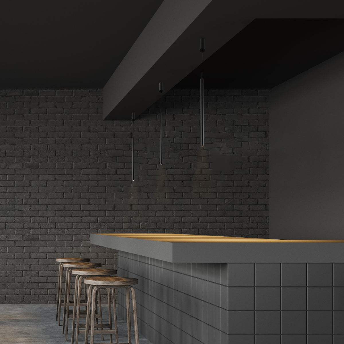 Integrated LED Modern Cylinder Pendant Ceiling Light Suspended Downlight Black - D30 mm on top of a bar stand