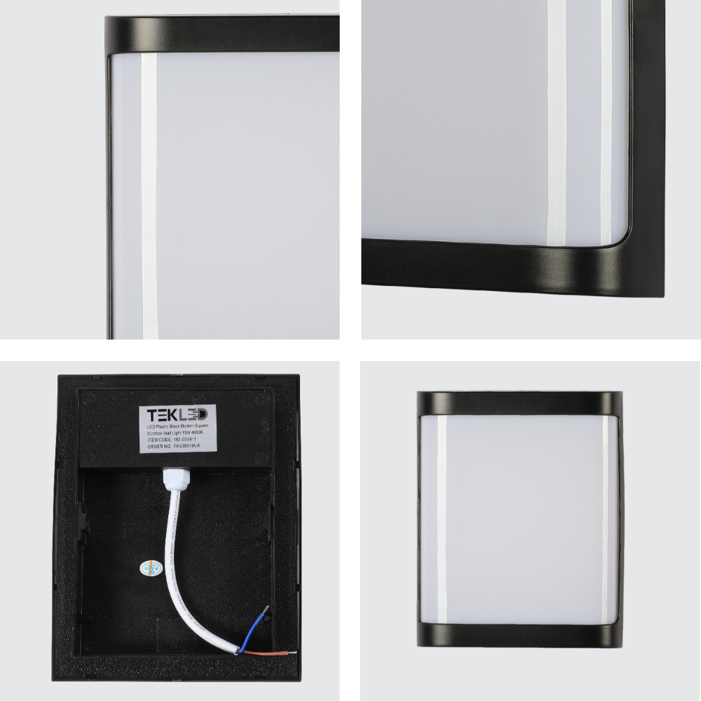 LED Plastic Black Modern Square Outdoor Wall Light 15W Cool White 7