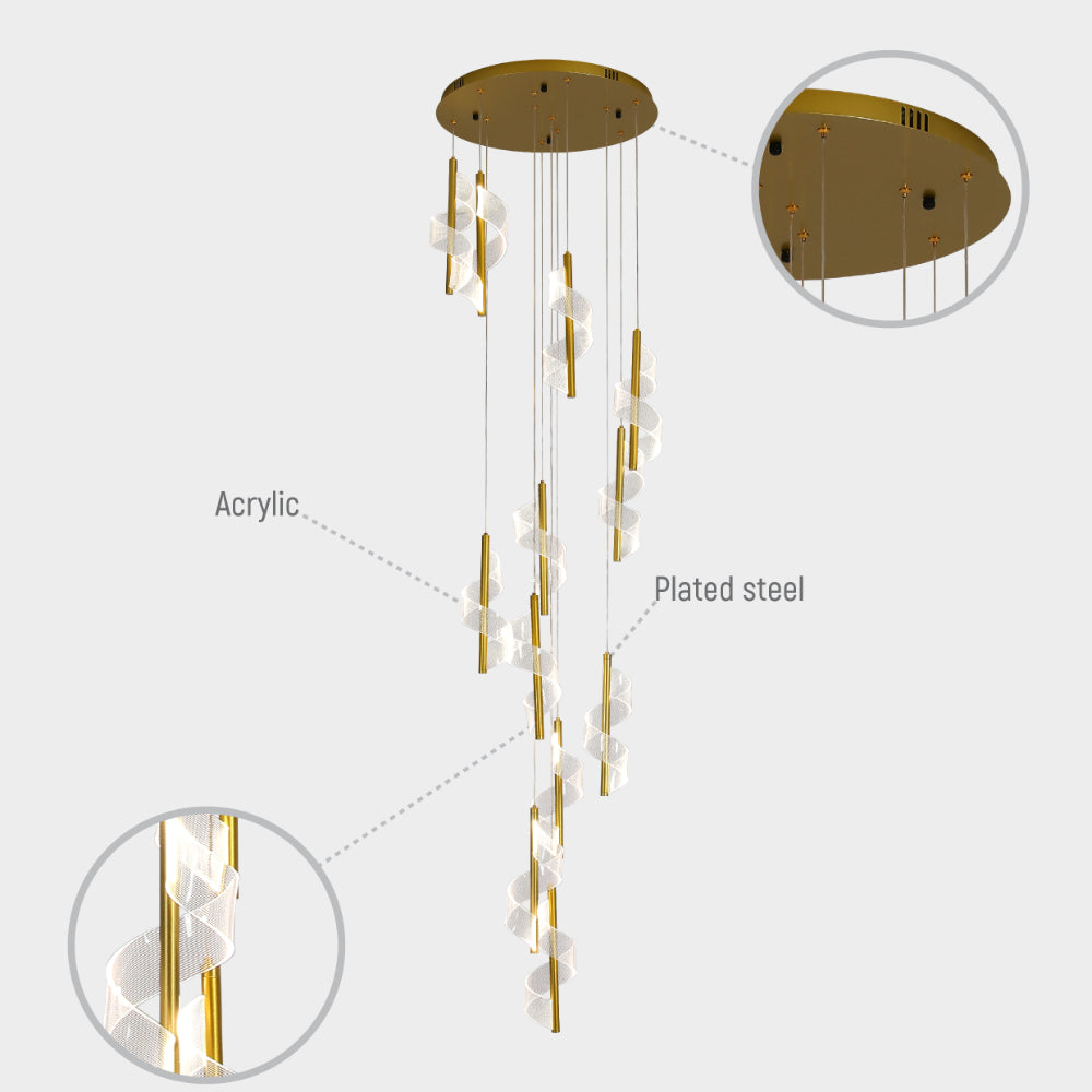 LED Spiral Modern Staircase Chandelier CCT Changeable