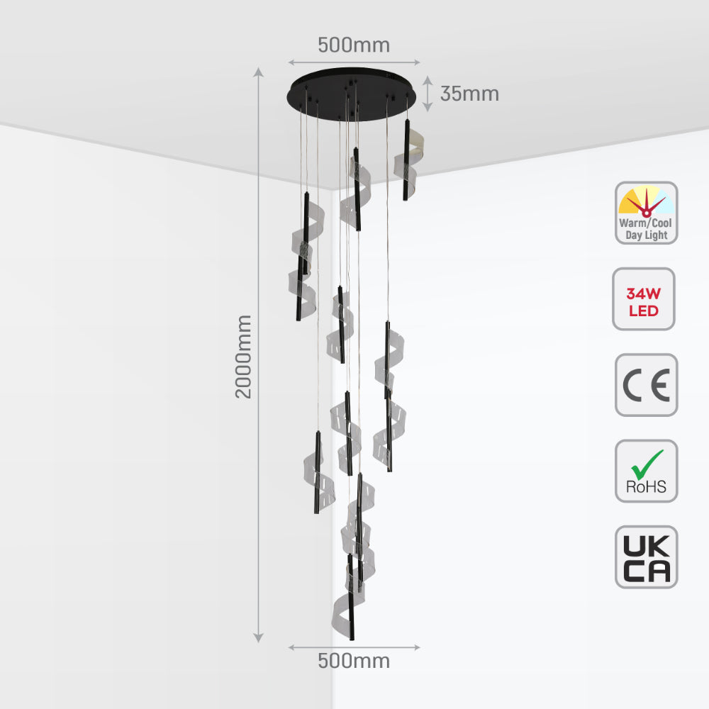 LED Spiral Modern Staircase Chandelier CCT Changeable 14