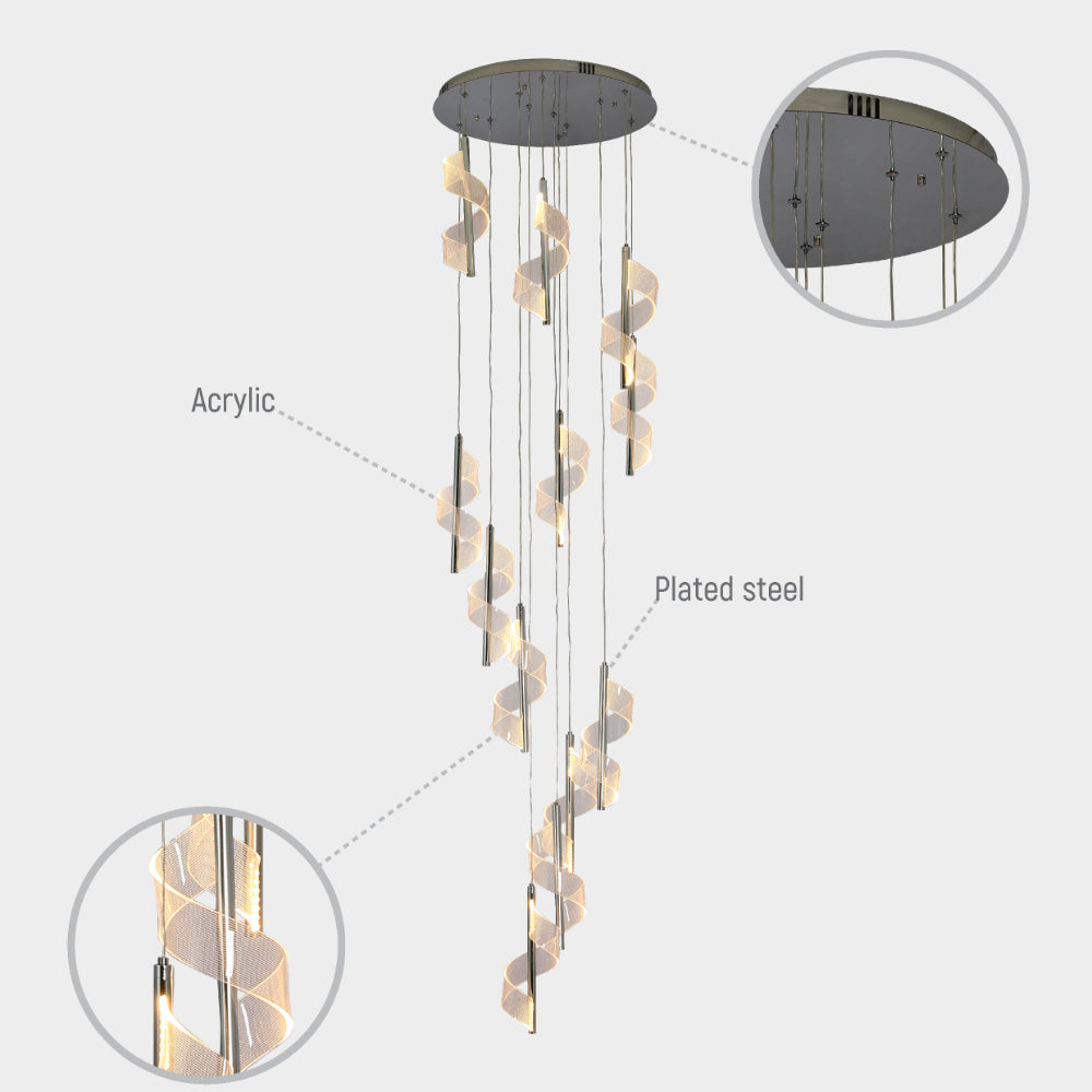 LED Spiral Modern Staircase Chandelier CCT Changeable
