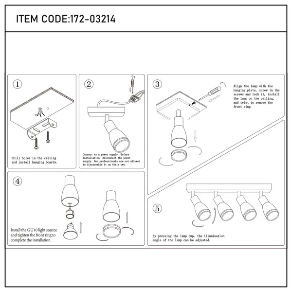 A track lighting fixture in 5 steps, starting from drilling and installing to adjusting the lamp.