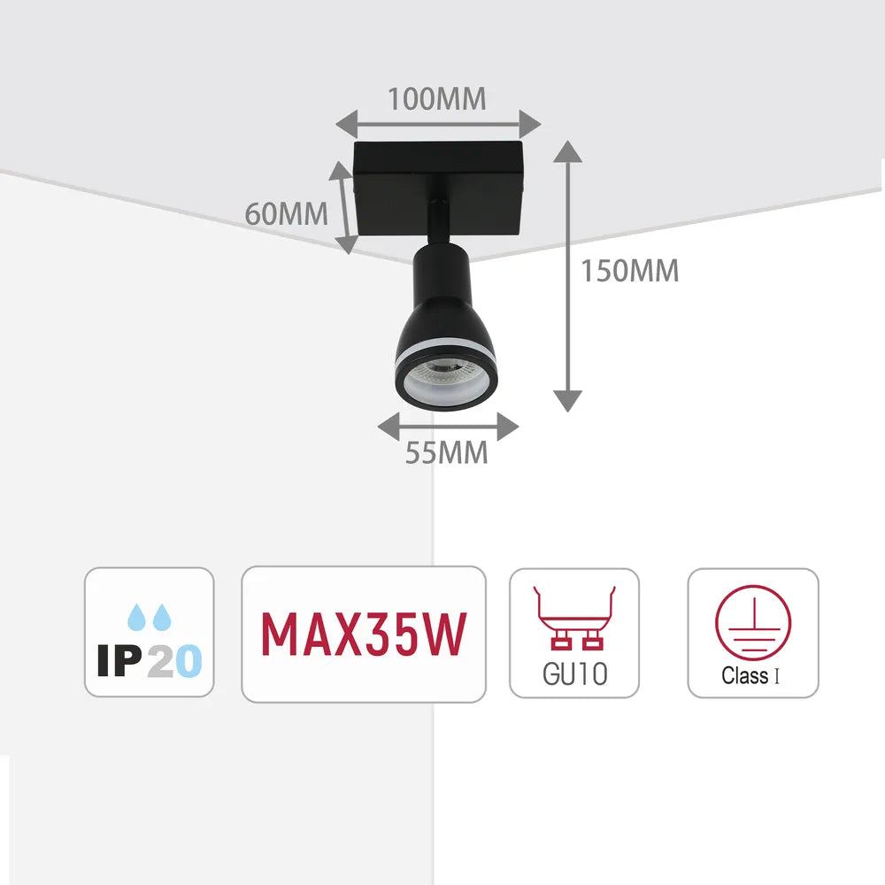 Size and technical specs of the Luma Cylindro GU10 Spotlight Fixture-172-03208