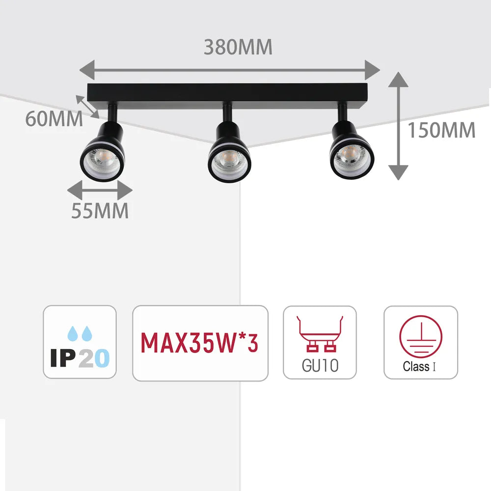 Size and technical specs of the Luma Cylindro GU10 Spotlight Fixture-172-03212