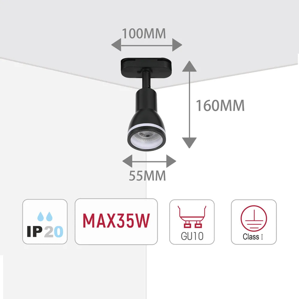 Size and technical specs of the Luma Cylindro GU10 Track Light-173-03016