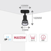 Size and technical specs of the Luma Cylindro GU10 Track Light-173-03016