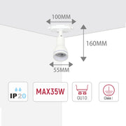 Size and technical specs of the Luma Cylindro GU10 Track Light-173-03020