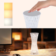 Crystal table lamp with adjustable brightness. It features warm light, cool light, and daylight options.