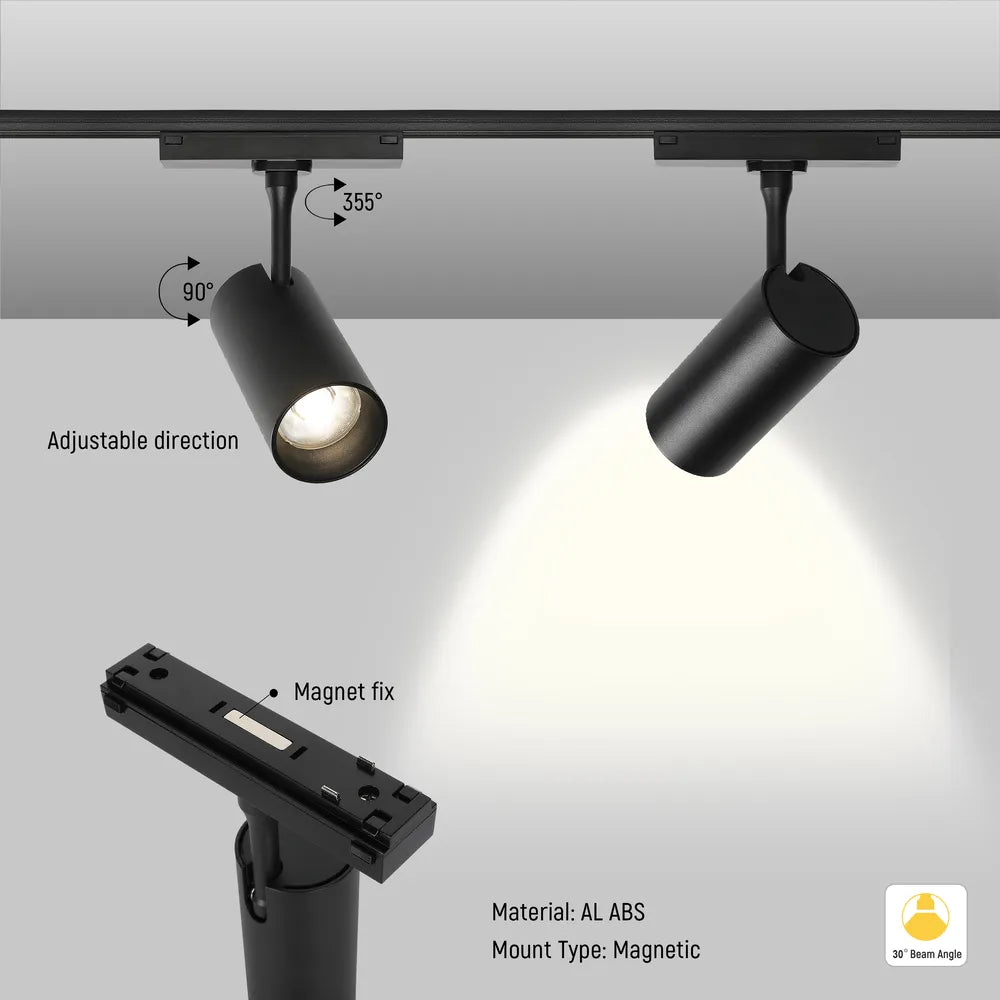 Close shot of the Magnetic Cylinder Focus LED Track Light Black 4000K-169-03101