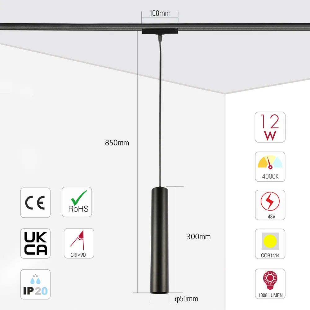 Size and technical specs of the Magnetic Track Pendant Downlight | 12W COB LED Pendant-169-03103