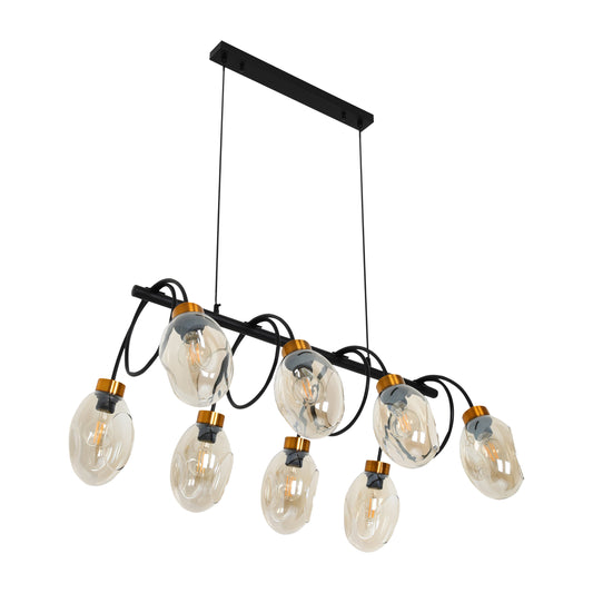 Main image of Amber Glass Black Metal Island Chandelier with 8xE27 Fitting | TEKLED 158-19574