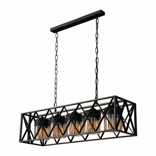 Main image of Black Caged Metal Amber Cylinder Glass Island Chandelier with 5xE27 Fitting | TEKLED 158-19580