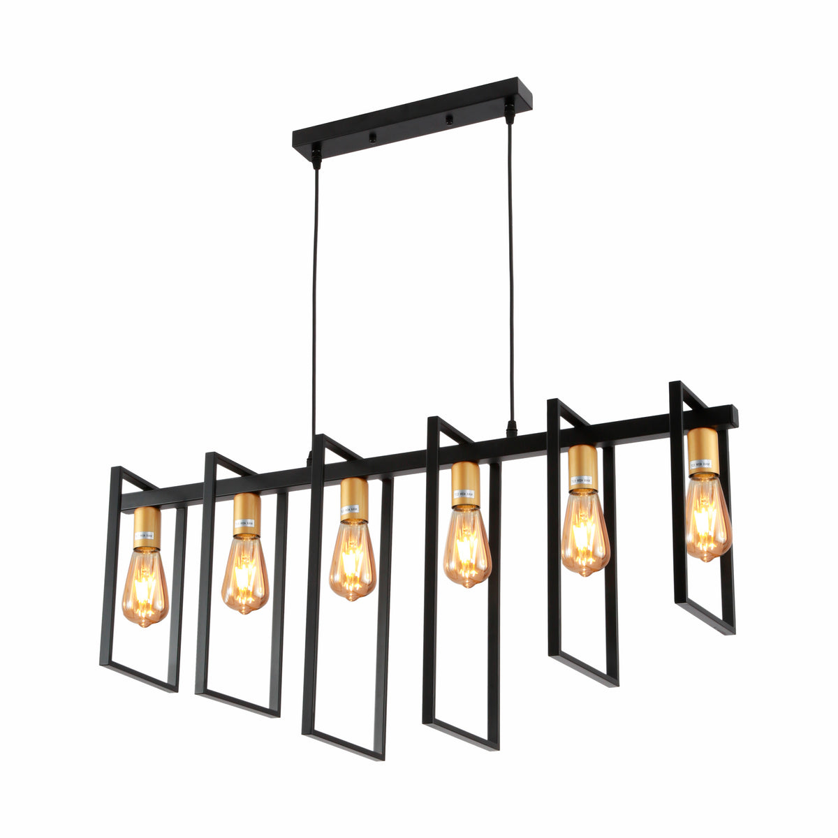 Main image of Black Metal Body Cage Modern Kitchen island Chandelier Ceiling Light with Gold 6xE27 Fittings  | TEKLED 159-17874