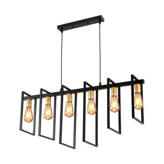 Main image of Black Metal Body Cage Modern Kitchen island Chandelier Ceiling Light with Gold 6xE27 Fittings  | TEKLED 159-17874