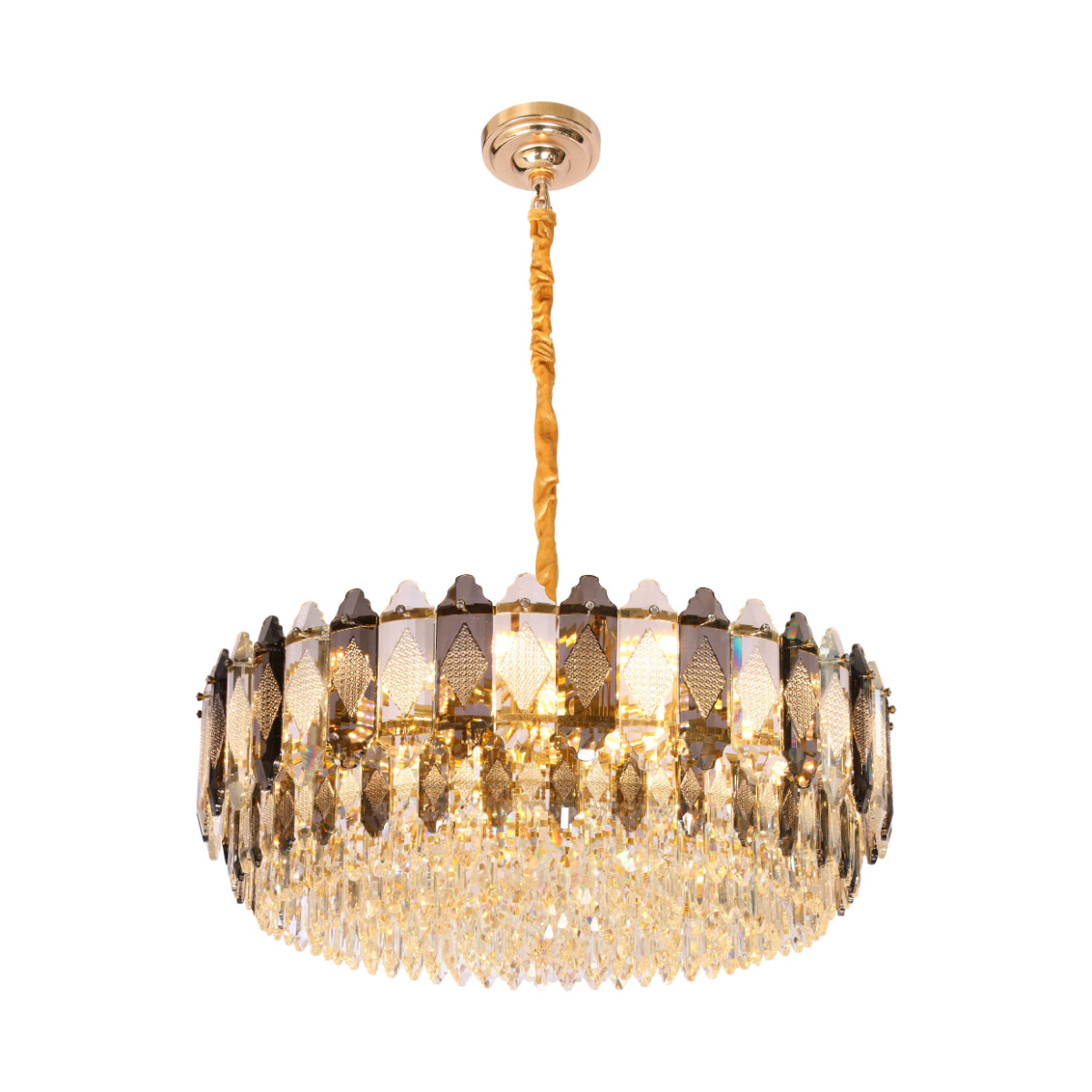 Main image of Deluxe Smoky Clear Crystal Modern Chandelier Light Gold | TEKLED 159-18004
