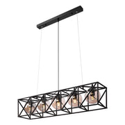Black cuboid metal cylinder amber glass island chandelier with 5xe27 main