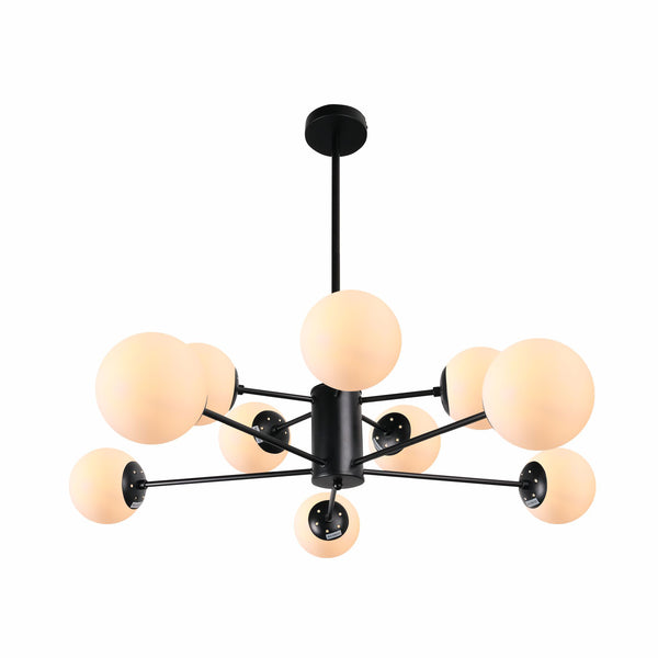 Main image of Snowflake Opal Globe Glass Black Body Ceiling Light with 10xE27 Fittings | TEKLED 159-17424