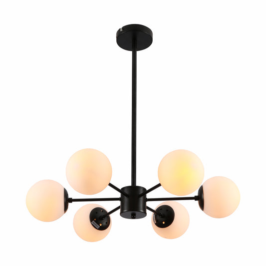 Main image of Snowflake Opal Globe Glass Black Body Ceiling Light with 6xE27 Fittings | TEKLED 159-17423