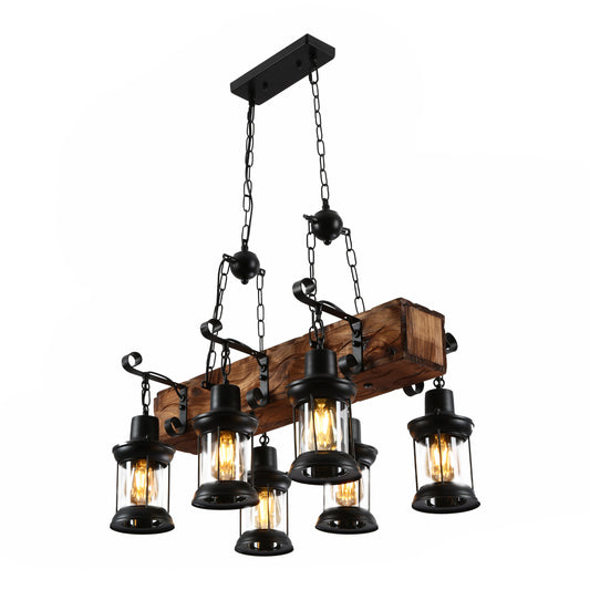 Main image of Wood Marine Nautical Kitchen Island Chandelier Ceiling Light with 6xE27 Fittings | TEKLED 158-17679