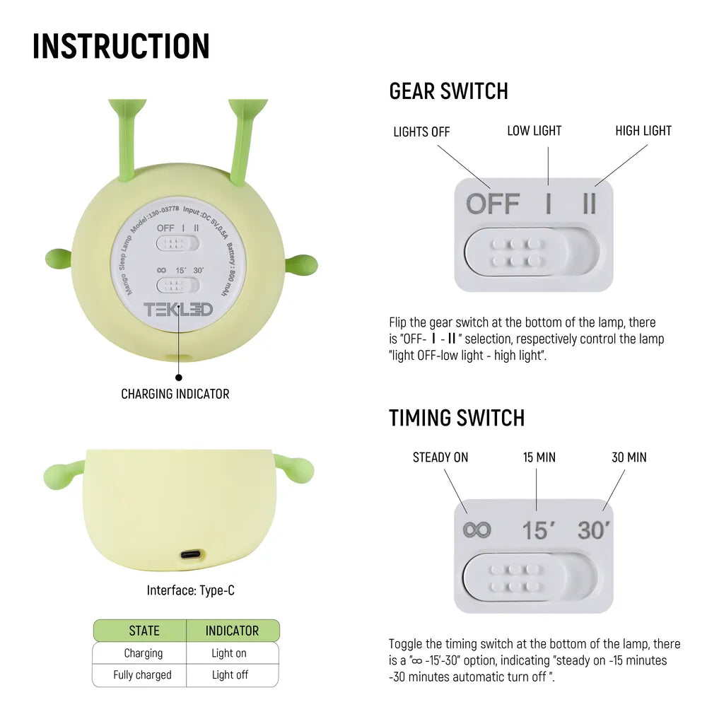 Close shot of the Mango Sleep Lamp LED Rechargeable Night Light-130-03778