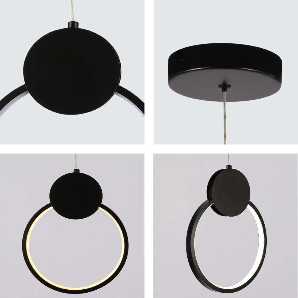 Mavey Modern Nordic Bedside LED Pendant Light Ring Black CCT Changeble D200 13W