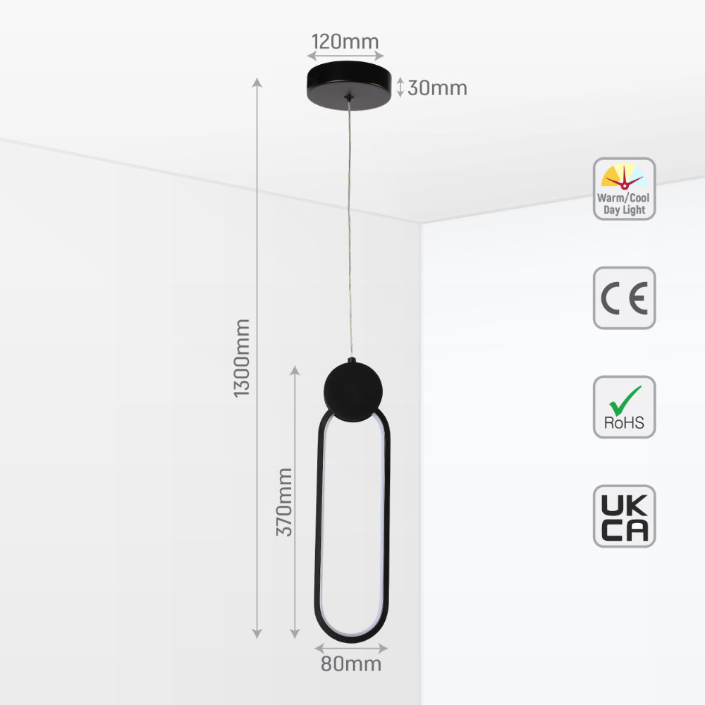 Mavey Modern Nordic Bedside LED Pendant Light Black CCT Changeble 6