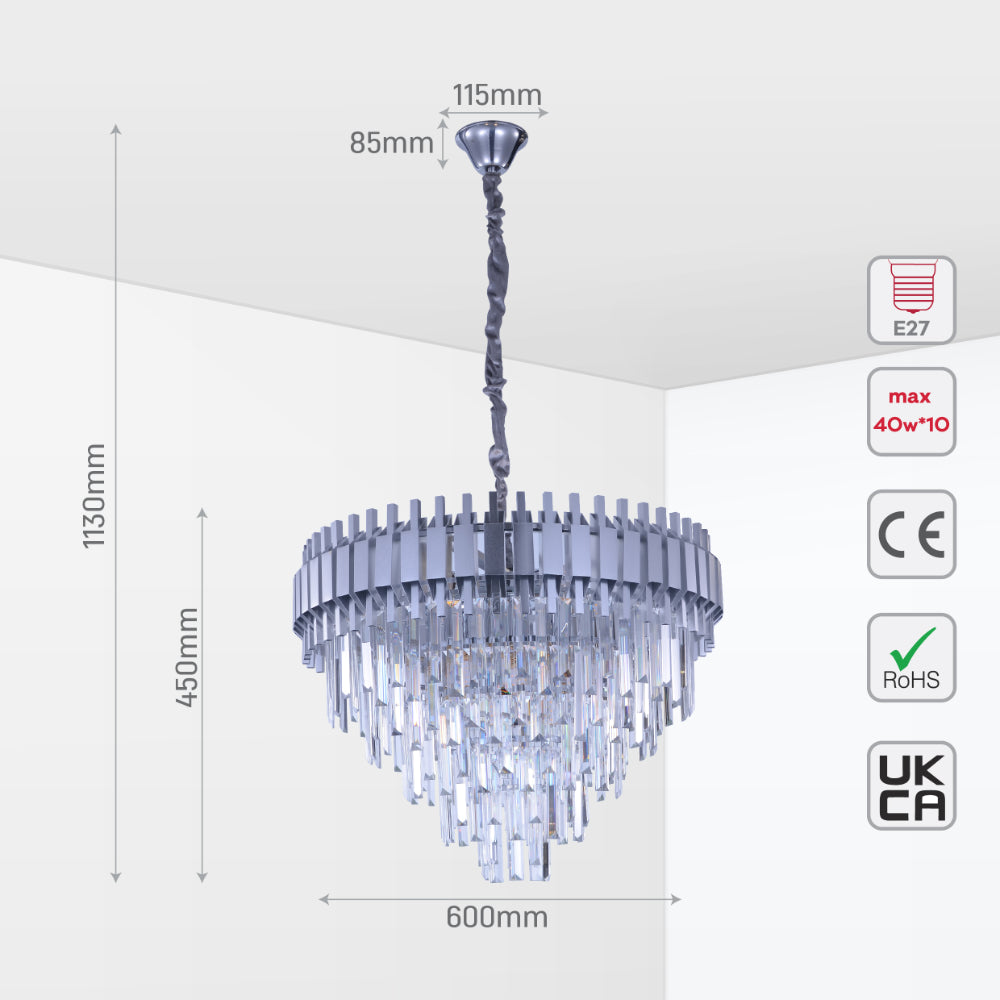 Size and tech specs of Metropolitan Square Beam Design Tiered Crystal Modern Chandelier Ceiling Light | TEKLED 159-18038