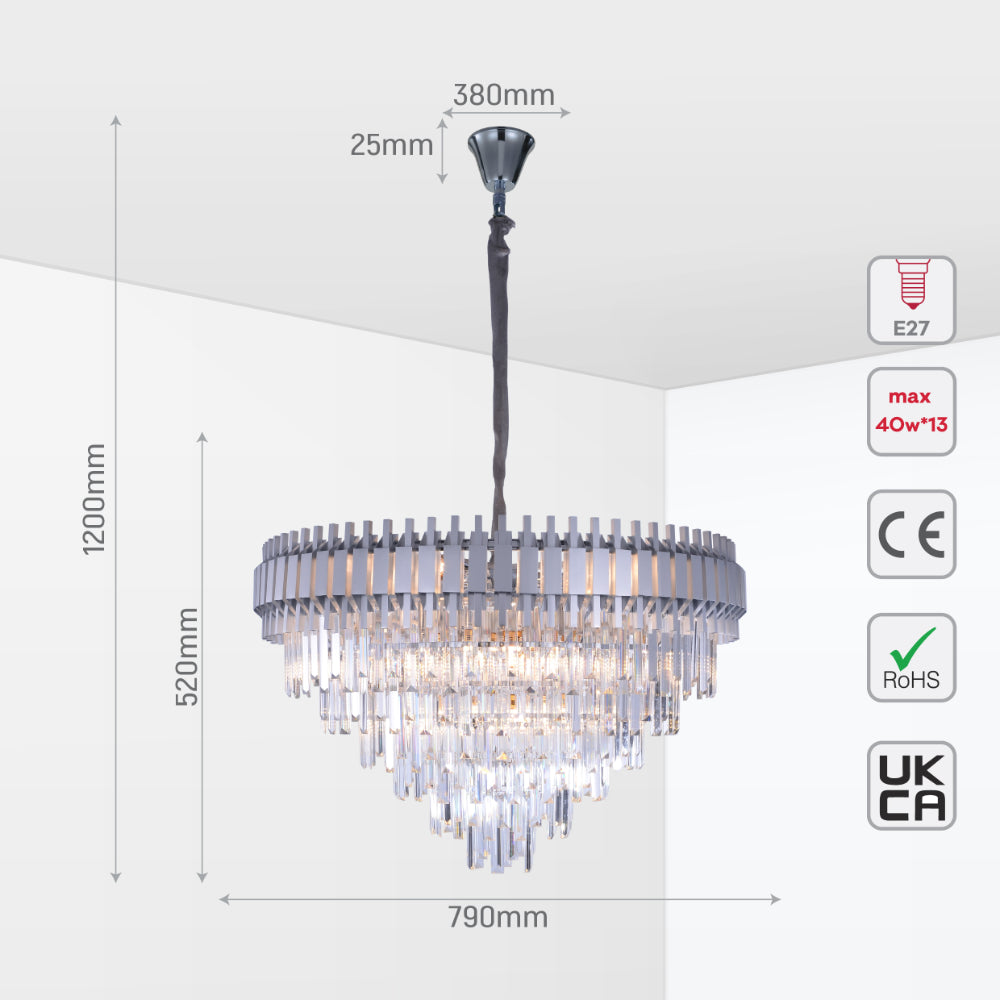 Size and tech specs of Metropolitan Square Beam Design Tiered Crystal Modern Chandelier Ceiling Light | TEKLED 159-18042