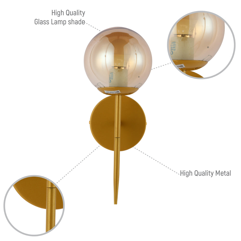 Mid-century Nordic Globe Sconce Modern Wall Light Gold close shot