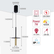 Contemporary pendant light with a long drop. Features sleek, minimalist design with energy-efficient LED technology.