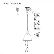 A diagram for a pendant light installation, with a shade. Instructions for wiring and mounting are included.