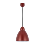 A stylish red pendant light with a dome shade and black cable. Perfect for modern interiors.