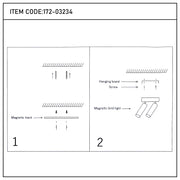 Diagrams showing magnetic grid lights fixed to ceiling using tracks and screws. Item code: 172-03234