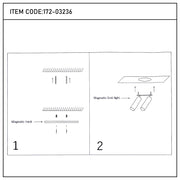 A magnetic track lighting system featuring a magnetic track and magnetic grid light, with instructions to mount to the ceiling.
