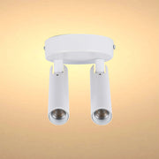 A white, modern, twin spotlight fitting with adjustable heads. Stylish and practical for any room.