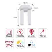 A modern, double tube light with dimensions listed, specs include 688 lumens, CRI>90, 5W*2 power and IP20 rating.
