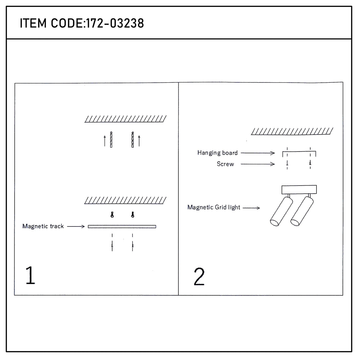 Diagram illustrating magnetic track lighting and magnetic grid lighting fixture installation methods.