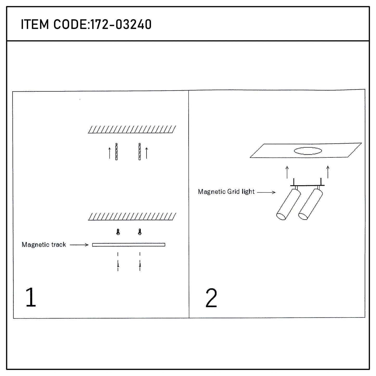 Magnetic track and grid lights illustrated, showing how they are installed on a ceiling.