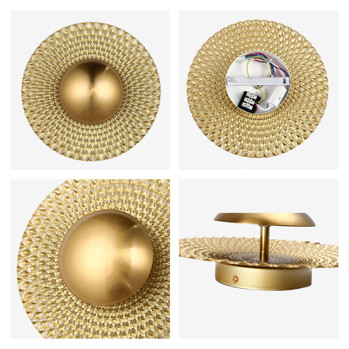 A stylish, gold-coloured ceiling light. A decorative piece, perfect for adding a touch of elegance to any room.